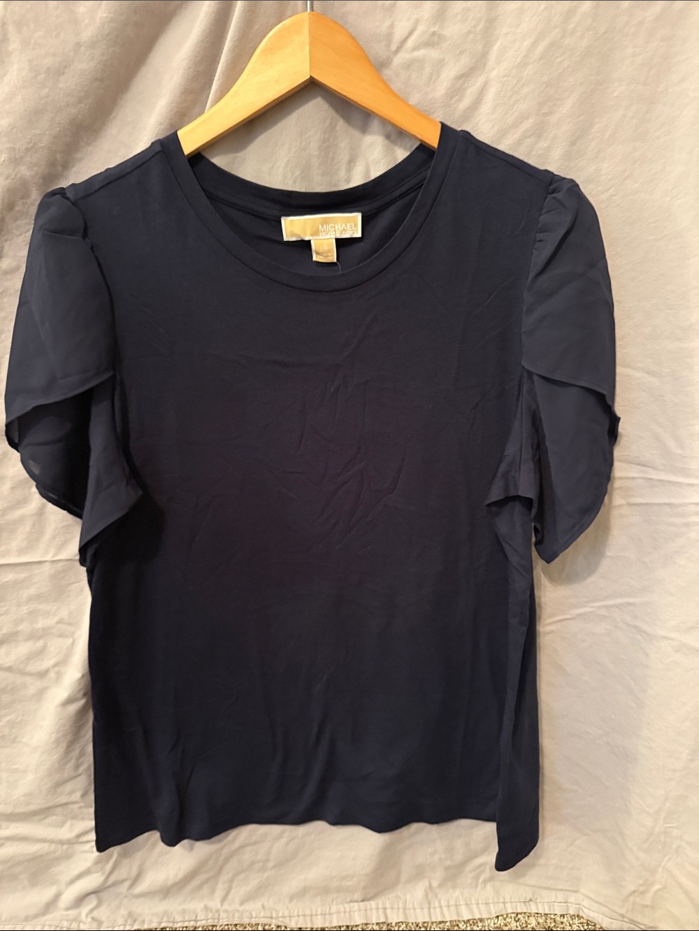 Michael Kors Navy Short-Sleeve Puff Shoulder Tee